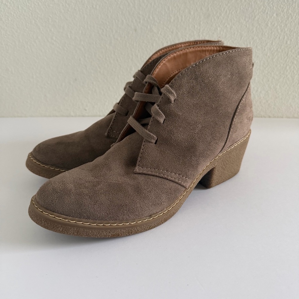 Merona Boots Womens 9.5 Ankle Booties Brown Taupe Lace Up‎